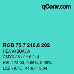 カラーコード: RGB 75.7 218.6 202 | qconv.com