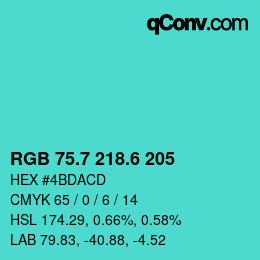 カラーコード: RGB 75.7 218.6 205 | qconv.com