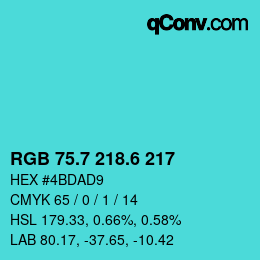 カラーコード: RGB 75.7 218.6 217 | qconv.com