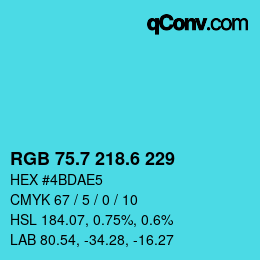 カラーコード: RGB 75.7 218.6 229 | qconv.com