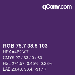 カラーコード: RGB 75.7 38.6 103 | qconv.com