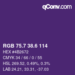 カラーコード: RGB 75.7 38.6 114 | qconv.com