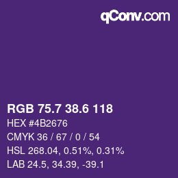 カラーコード: RGB 75.7 38.6 118 | qconv.com