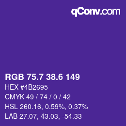 カラーコード: RGB 75.7 38.6 149 | qconv.com