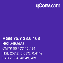 カラーコード: RGB 75.7 38.6 168 | qconv.com