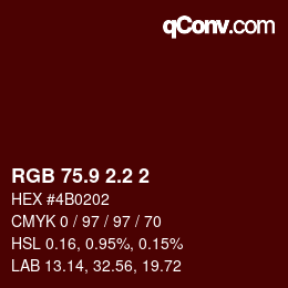 Color code: RGB 75.9 2.2 2 | qconv.com