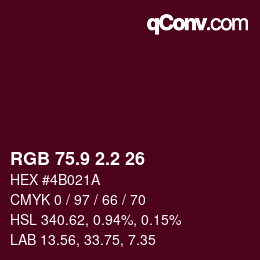 Color code: RGB 75.9 2.2 26 | qconv.com