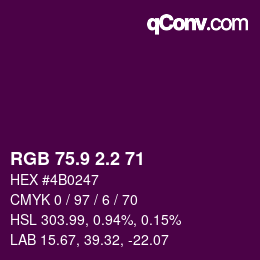 カラーコード: RGB 75.9 2.2 71 | qconv.com