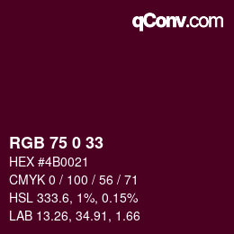 カラーコード: RGB 75 0 33 | qconv.com