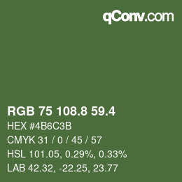 カラーコード: RGB 75 108.8 59.4 | qconv.com