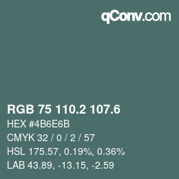 カラーコード: RGB 75 110.2 107.6 | qconv.com