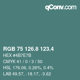 カラーコード: RGB 75 126.8 123.4 | qconv.com