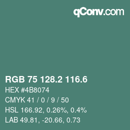 カラーコード: RGB 75 128.2 116.6 | qconv.com