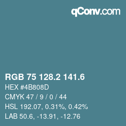 カラーコード: RGB 75 128.2 141.6 | qconv.com