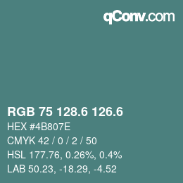 カラーコード: RGB 75 128.6 126.6 | qconv.com