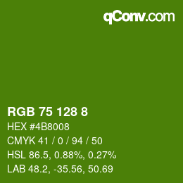 カラーコード: RGB 75 128 8 | qconv.com