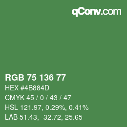 Color code: RGB 75 136 77 | qconv.com