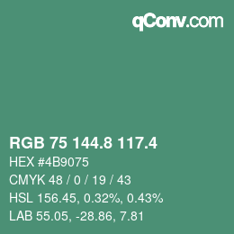 カラーコード: RGB 75 144.8 117.4 | qconv.com