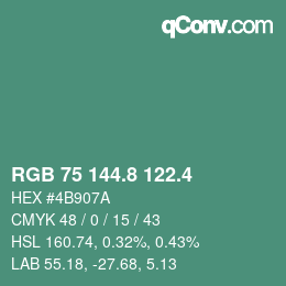 カラーコード: RGB 75 144.8 122.4 | qconv.com