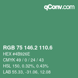 カラーコード: RGB 75 146.2 110.6 | qconv.com