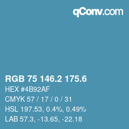 カラーコード: RGB 75 146.2 175.6 | qconv.com