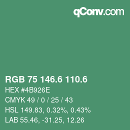 カラーコード: RGB 75 146.6 110.6 | qconv.com