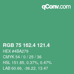 カラーコード: RGB 75 162.4 121.4 | qconv.com