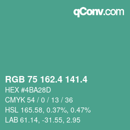 カラーコード: RGB 75 162.4 141.4 | qconv.com