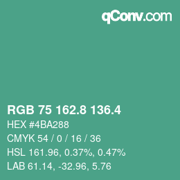 カラーコード: RGB 75 162.8 136.4 | qconv.com