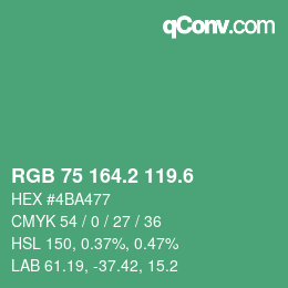 カラーコード: RGB 75 164.2 119.6 | qconv.com