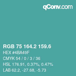 カラーコード: RGB 75 164.2 159.6 | qconv.com