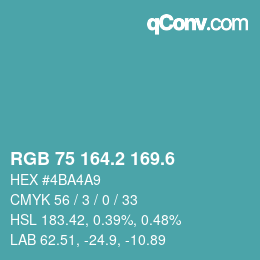 カラーコード: RGB 75 164.2 169.6 | qconv.com