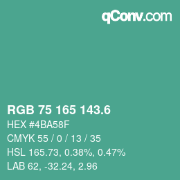 カラーコード: RGB 75 165 143.6 | qconv.com