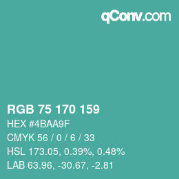 颜色代码: RGB 75 170 159 | qconv.com
