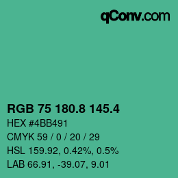 カラーコード: RGB 75 180.8 145.4 | qconv.com