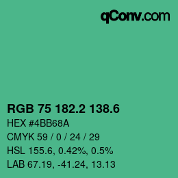 カラーコード: RGB 75 182.2 138.6 | qconv.com
