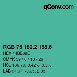 カラーコード: RGB 75 182.2 158.6 | qconv.com