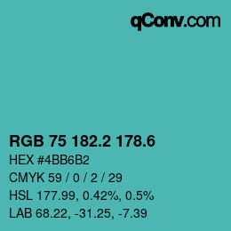 カラーコード: RGB 75 182.2 178.6 | qconv.com
