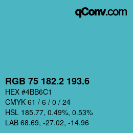 カラーコード: RGB 75 182.2 193.6 | qconv.com