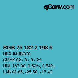 カラーコード: RGB 75 182.2 198.6 | qconv.com