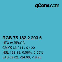 カラーコード: RGB 75 182.2 203.6 | qconv.com