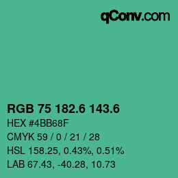 カラーコード: RGB 75 182.6 143.6 | qconv.com