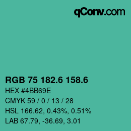 カラーコード: RGB 75 182.6 158.6 | qconv.com