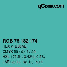 Color code: RGB 75 182 174 | qconv.com