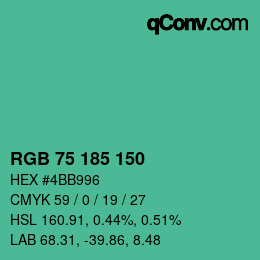 颜色代码: RGB 75 185 150 | qconv.com