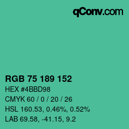 Color code: RGB 75 189 152 | qconv.com