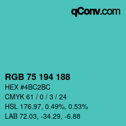カラーコード: RGB 75 194 188 | qconv.com