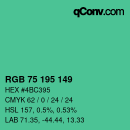 颜色代码: RGB 75 195 149 | qconv.com