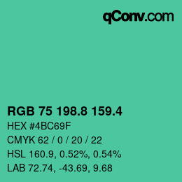 カラーコード: RGB 75 198.8 159.4 | qconv.com