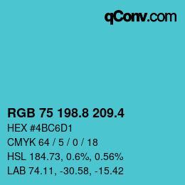 カラーコード: RGB 75 198.8 209.4 | qconv.com